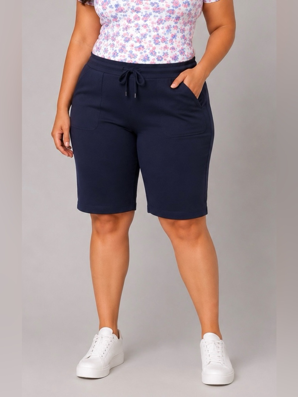 Denim & Co Active Shorts Womens -Size:S Navy Cotton Stretch Lounge Elastic Waist